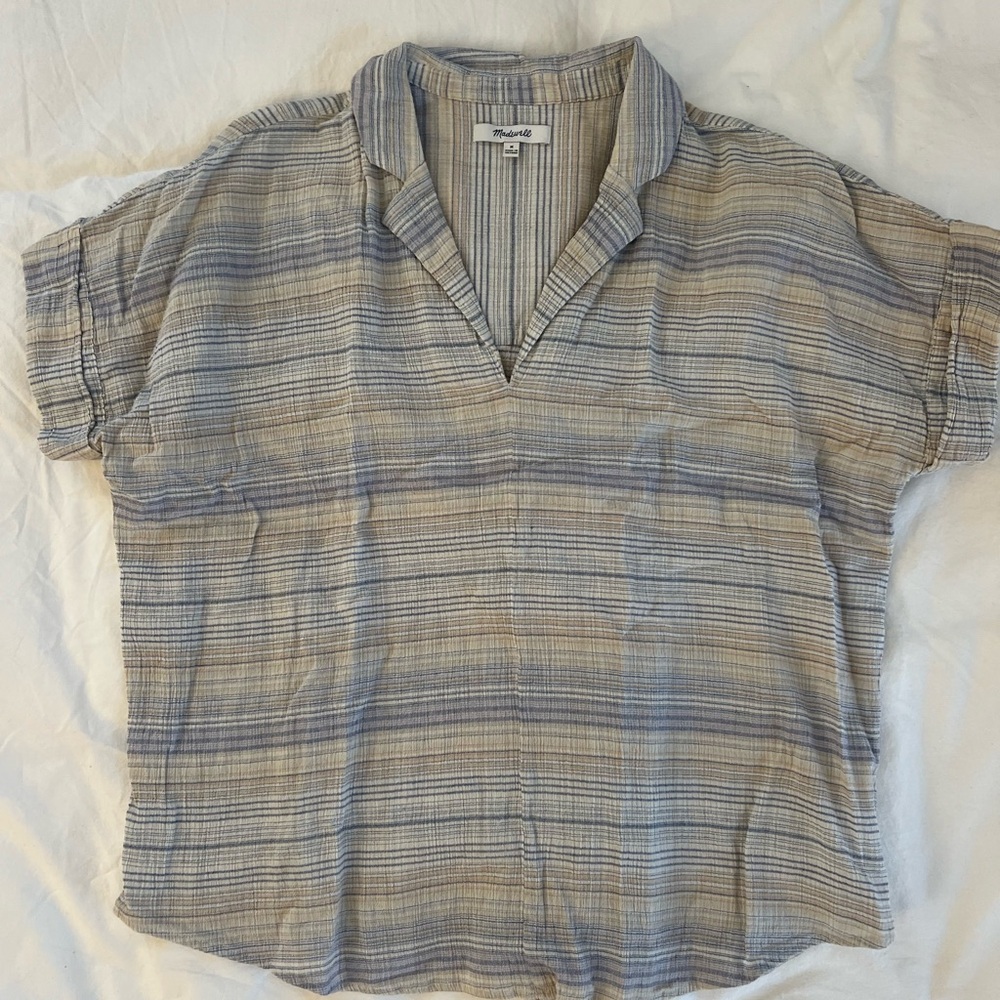 Madewell Casual Blue and Tan Striped Shirt
